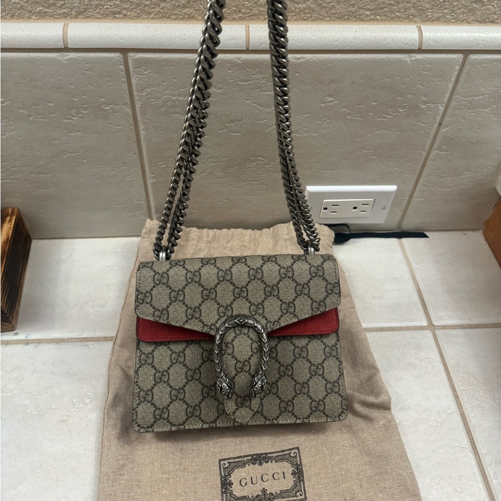 100% Authentic GG SUPREME MONOGRAM SMALL DIONYSUS SHOULDER BAG VULCANIC RED